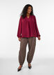 Blouse with V-neck and crochet band, Red, Model image number 1