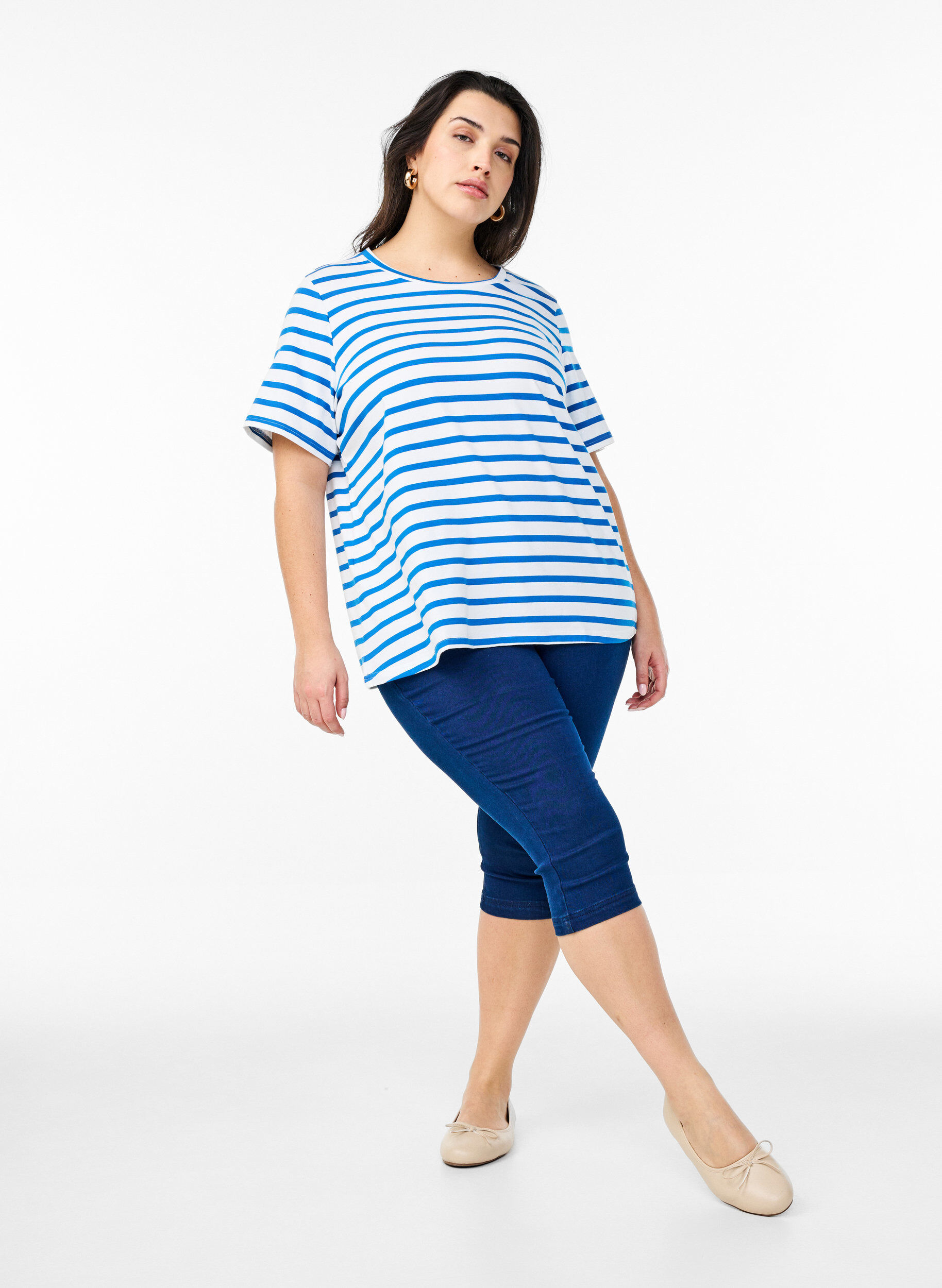 Zizzifashion Striped T-shirt in organic cotton, Blue, Model image number 1