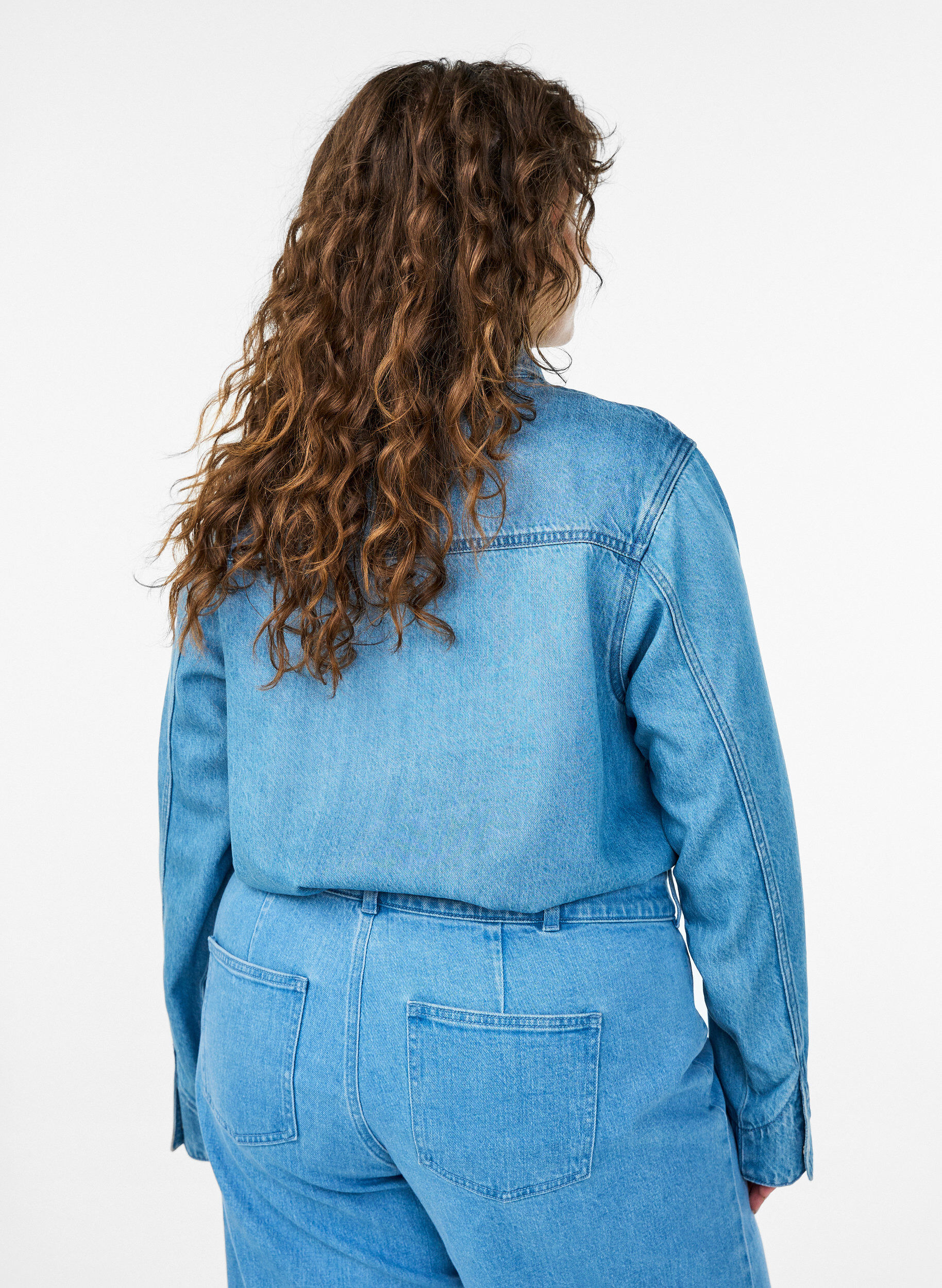 Zizzifashion Denim shirt with chest pockets, Blue, Model image number 2