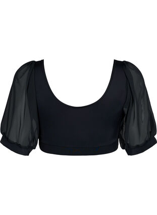 Bikini top with short mesh sleeves, Black, Packshot image number 1