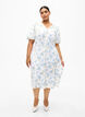 Floral satin dress with puff sleeves, Off White Blue Fl., Model image number 3