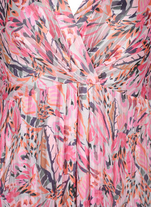 Printed midi dress with v-neck and 3/4 sleeves, Pink Feather, Packshot image number 2