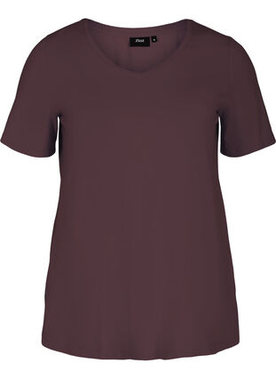Basic t-shirt with v-neck, Fudge, Packshot image number 0