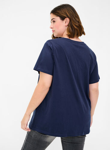 Organic cotton T-shirt with print, Navy Blazer, Model image number 1