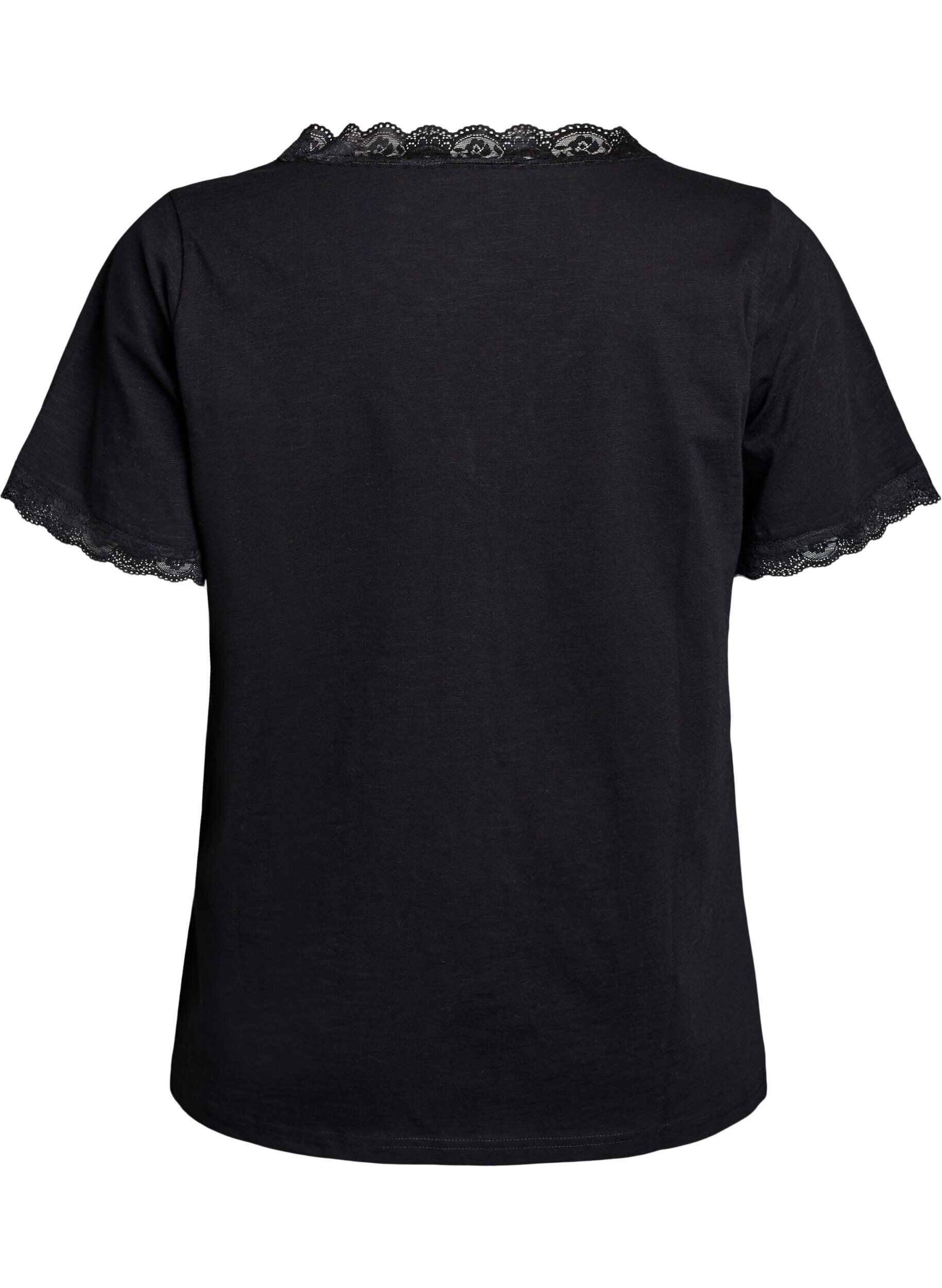 Zizzifashion T-shirt with lace trim, Black, Packshot image number 1