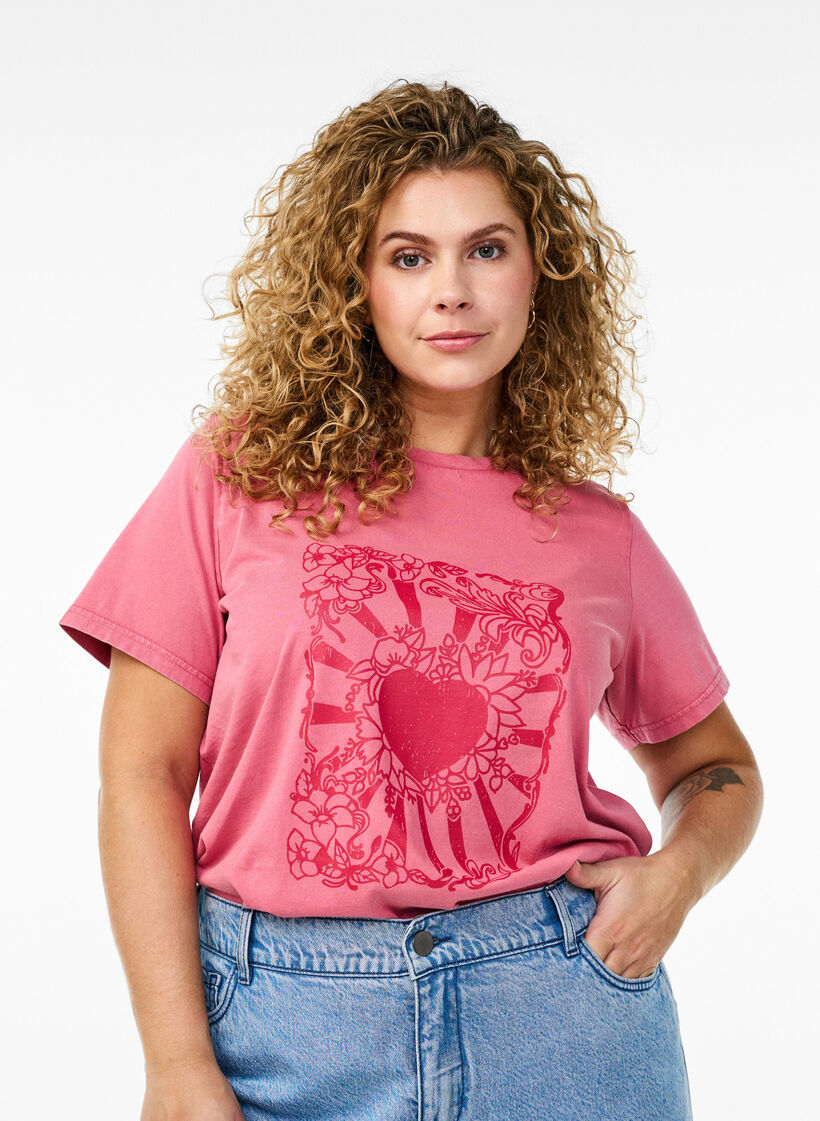T-shirt in organic cotton with a cool print, Rose, Model image number 0