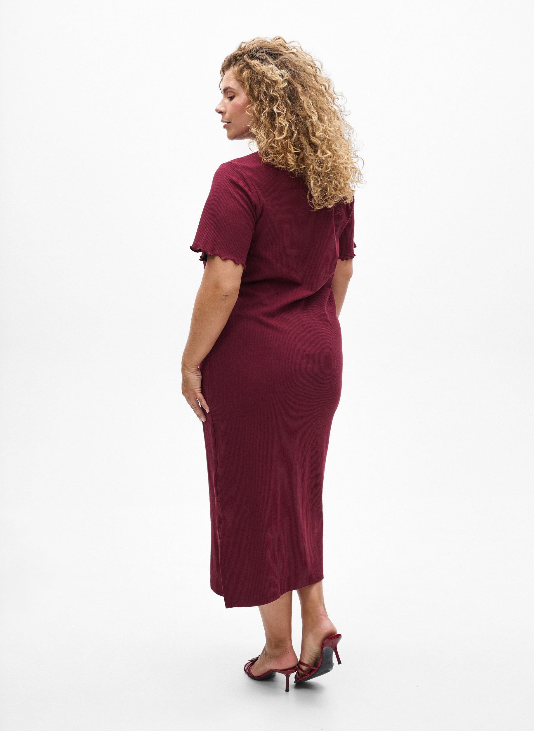 Zizzifashion Maxi dress in jersey with short sleeves, Dark Bordeaux, Model image number 1