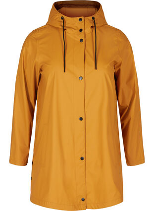 Rain coat with a hood and pockets, Spruce Yellow, Packshot image number 0