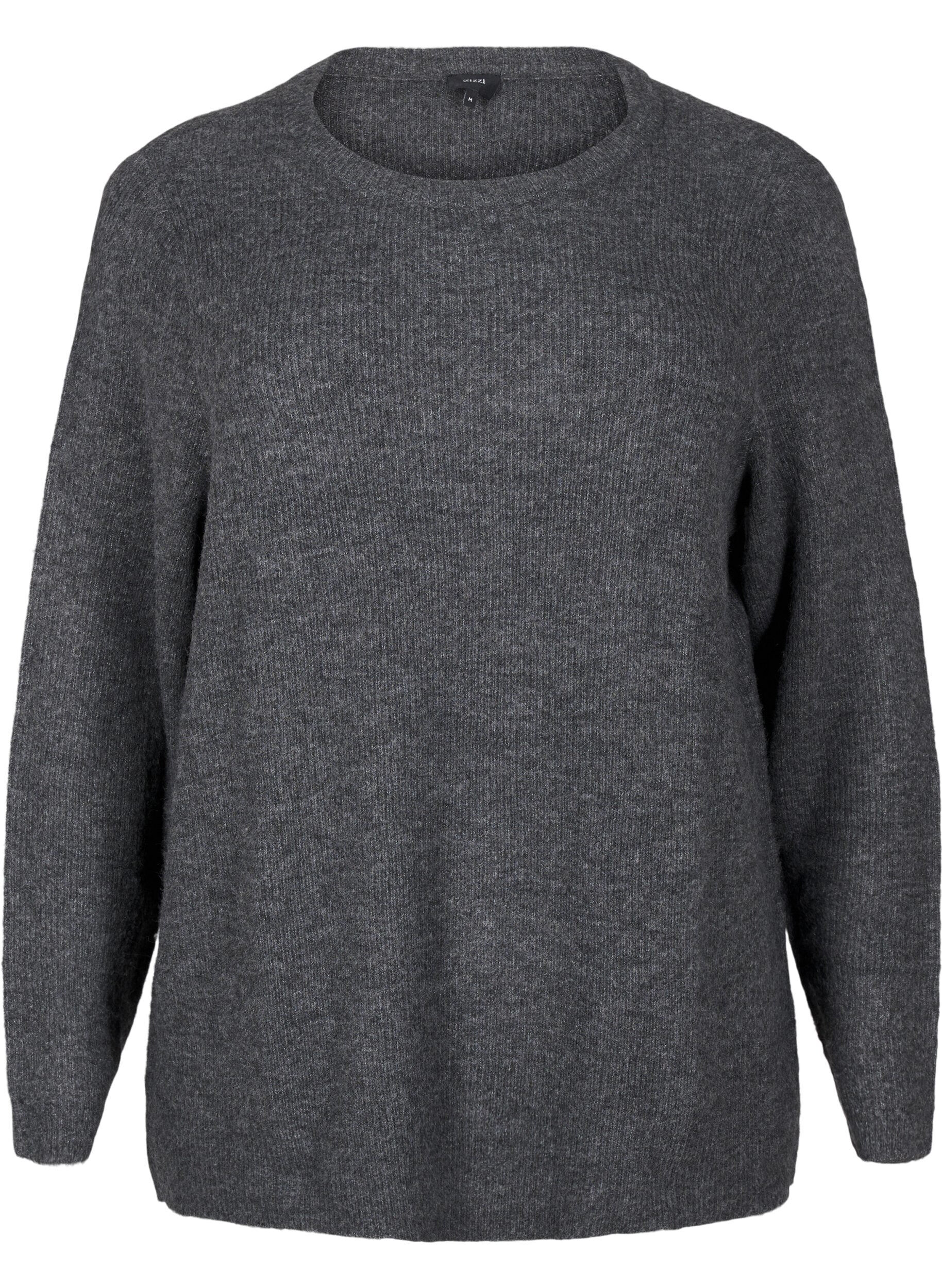 Zizzifashion Melange sweater with round neck, Dark Grey Black Mel., Packshot image number 0