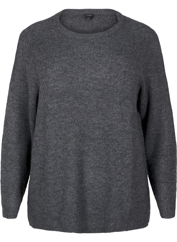 Melange sweater with round neck, Dark Grey Black Mel., Packshot image number 0