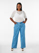 Mesh top with short sleeves and round neck, Vanilla, Model image number 1