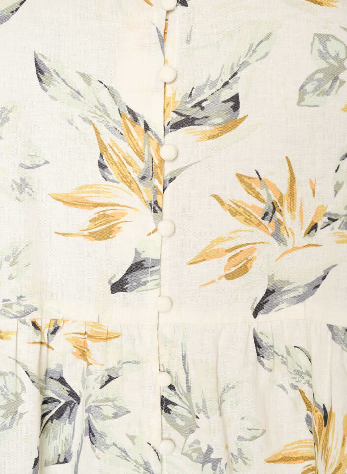 Blouse in linen and viscose with a V-neck and button fastening, White, Packshot image number 2