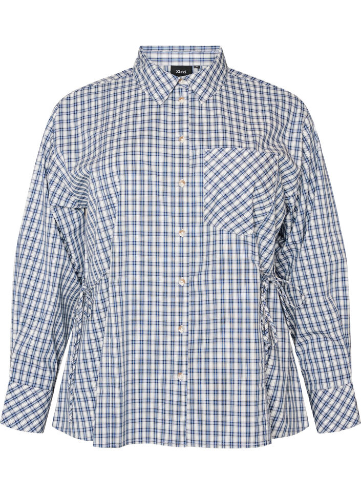 Loose checked shirt with a tie-belt, Blue, Packshot image number 0