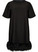 Short jersey dress with feather trim, Black, Packshot image number 0