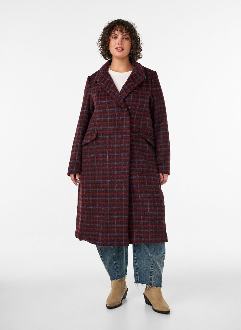 Checked coat with pockets, Red, Model image number 0