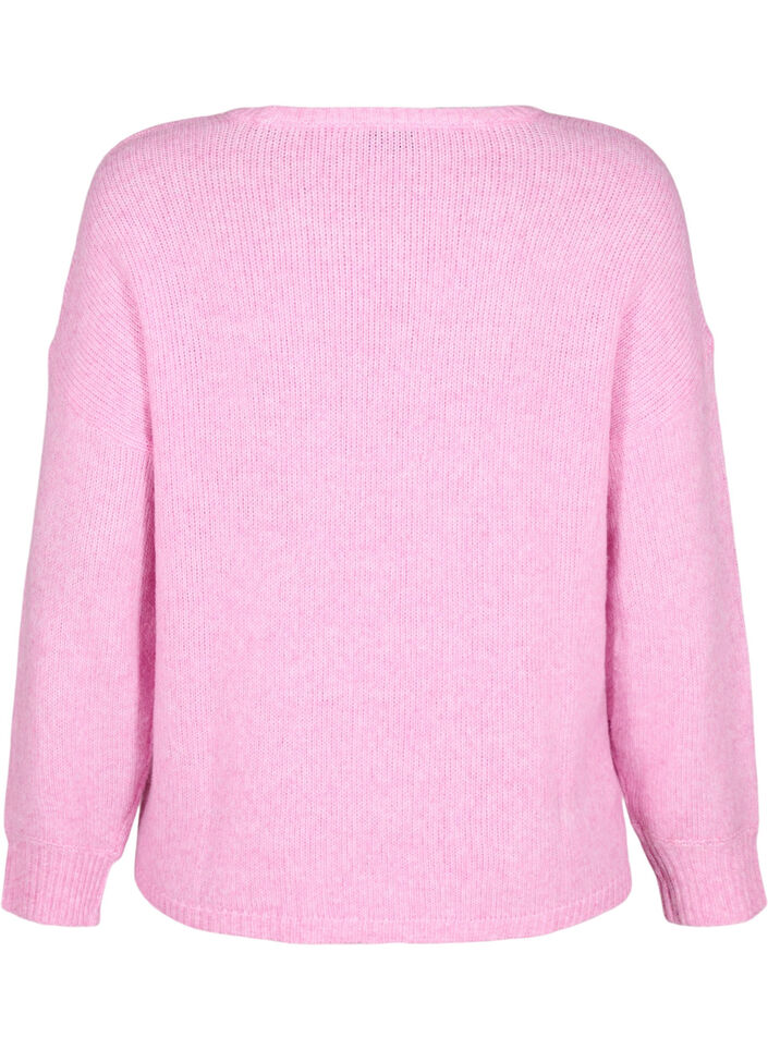 Long-sleeved knitted jumper with wool and a round neck, Begonia Pink Mel., Packshot image number 1