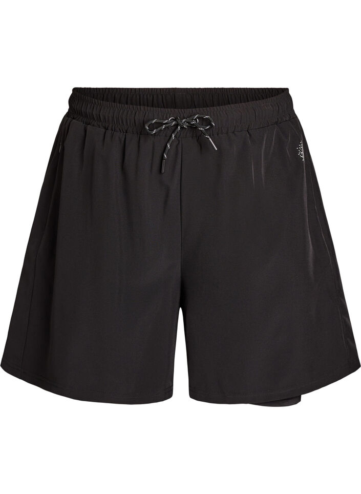 Training shorts with inner shorts and a phone pocket, Black, Packshot