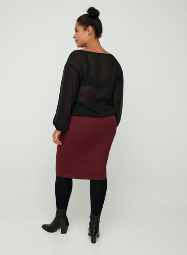 Long-sleeved plisse blouse, Black, Model image number 1