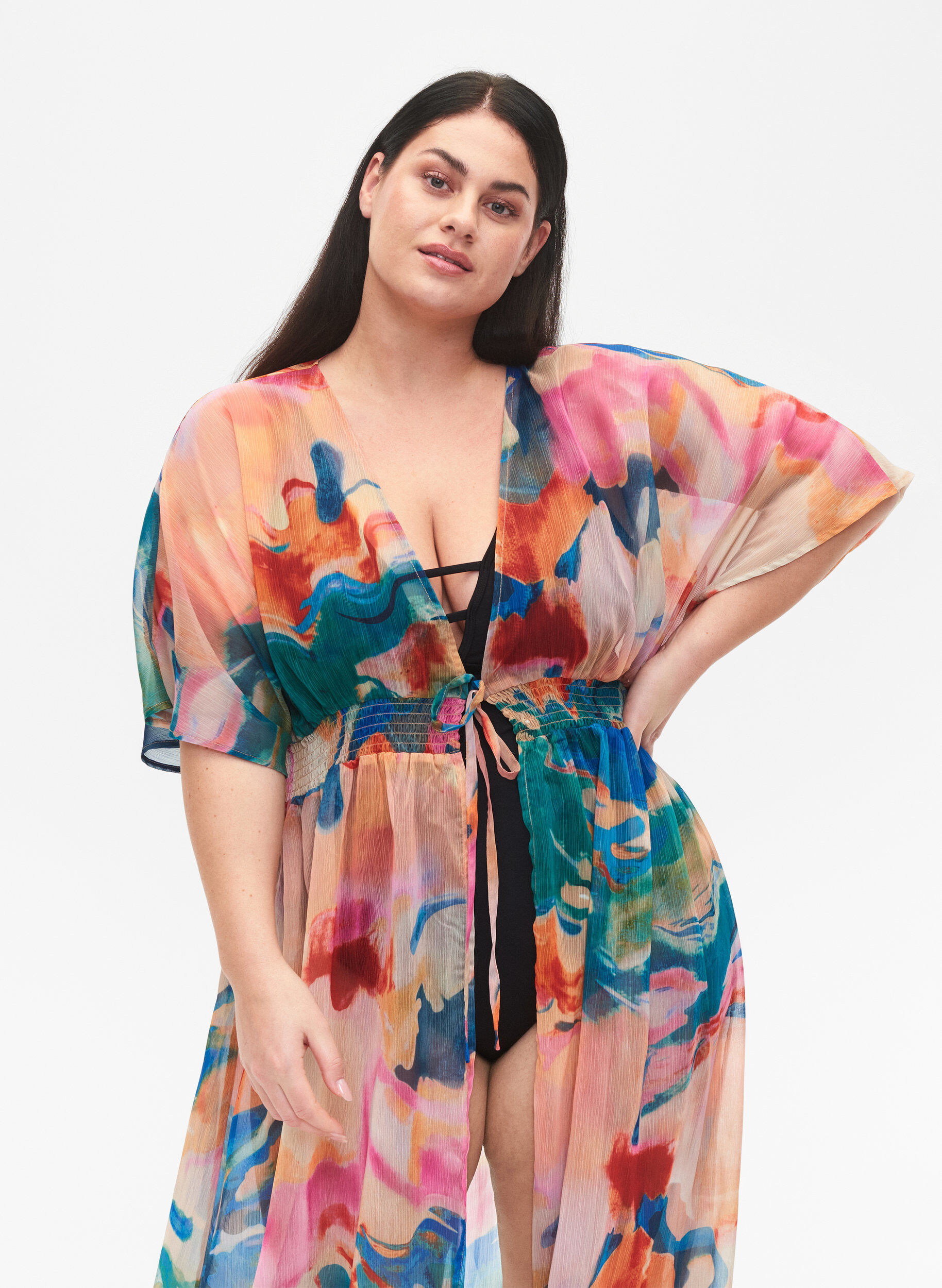 Zizzifashion Beach printed kimono, Watercolor, Model image number 2