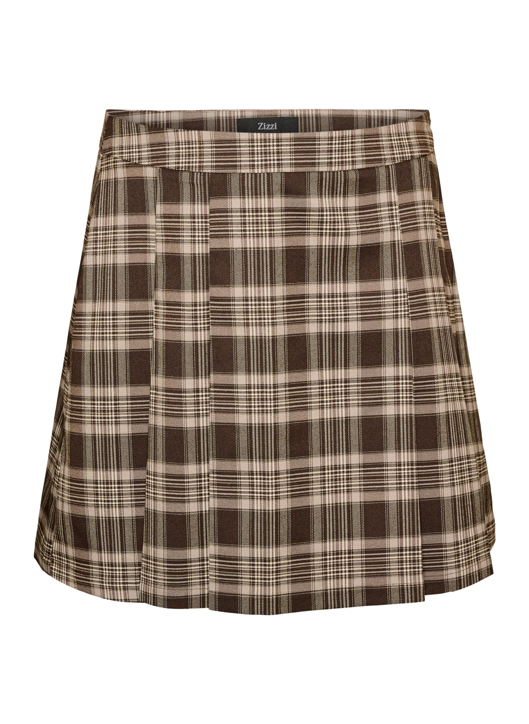 ZizzifashionShort checked skirt with A-line fit, Brown, Packshot image number 0