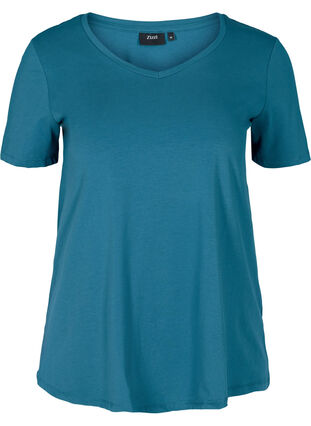 Basic t-shirt with v-neck, Blue Coral, Packshot image number 0