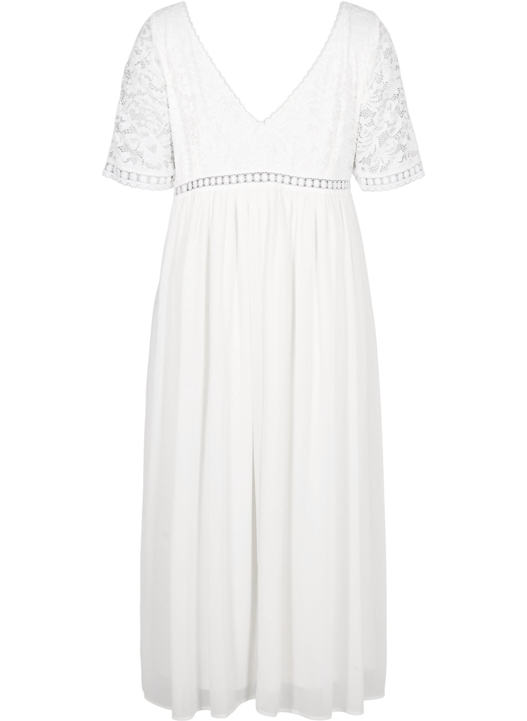 Zizzifashion Maxi dress with back neckline and short sleeves, Bright White, Packshot image number 1