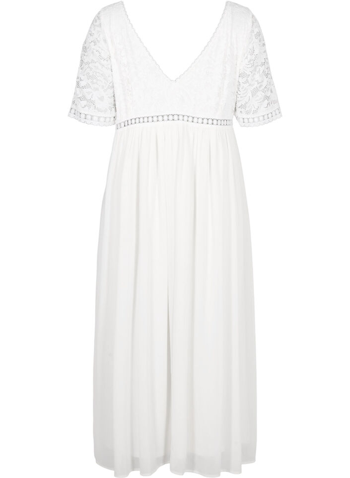 Maxi dress with back neckline and short sleeves, Bright White, Packshot image number 1