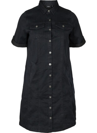 Short-sleeved denim dress, Black, Packshot image number 0