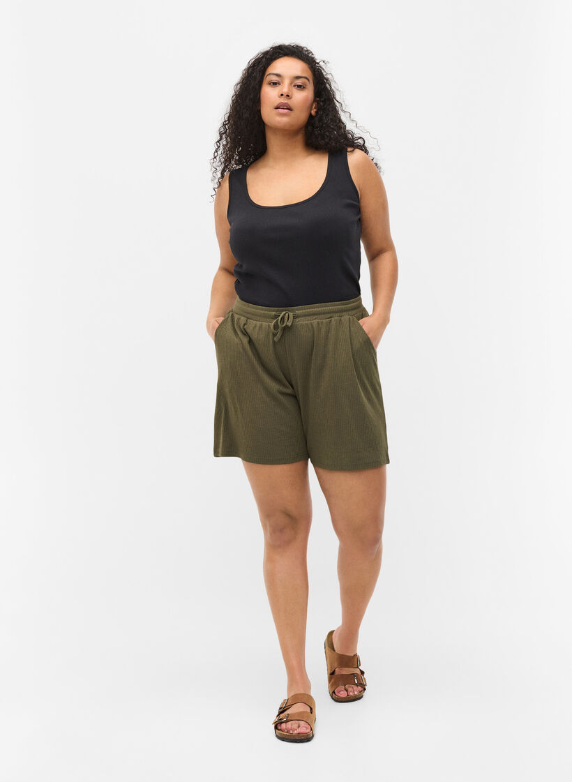 2-pack basic tank top with rib, Black/Navy Blazer, Model image number 2