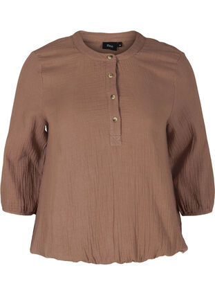 Cotton blouse with buttons and 3/4 sleeves, Deep Taupe, Packshot image number 0