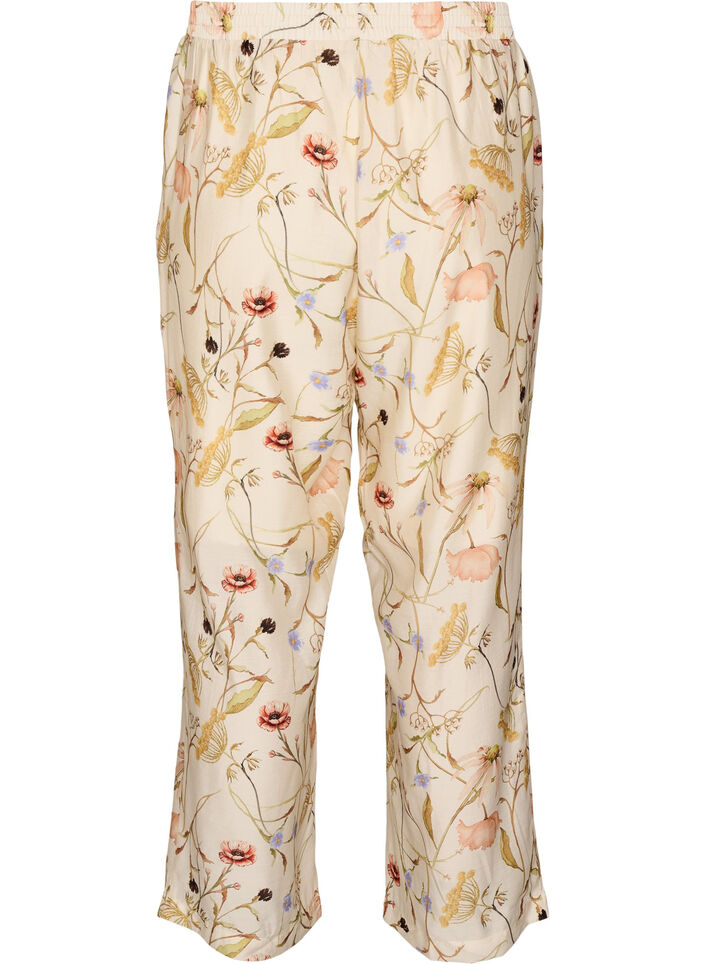 High-waisted viscose trousers with floral print, Beige, Packshot image number 1