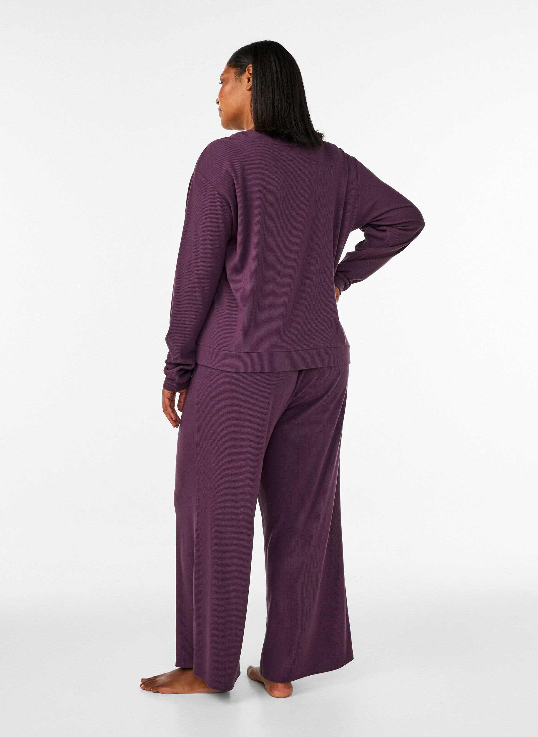ZizzifashionRibbed jersey trousers with wide legs, Purple, Model image number 2