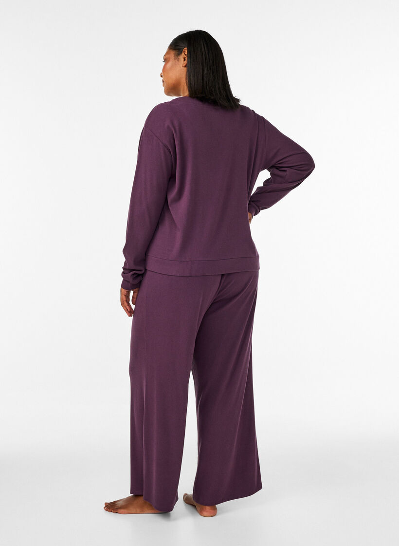Ribbed jersey trousers with wide legs, Purple, Model image number 2
