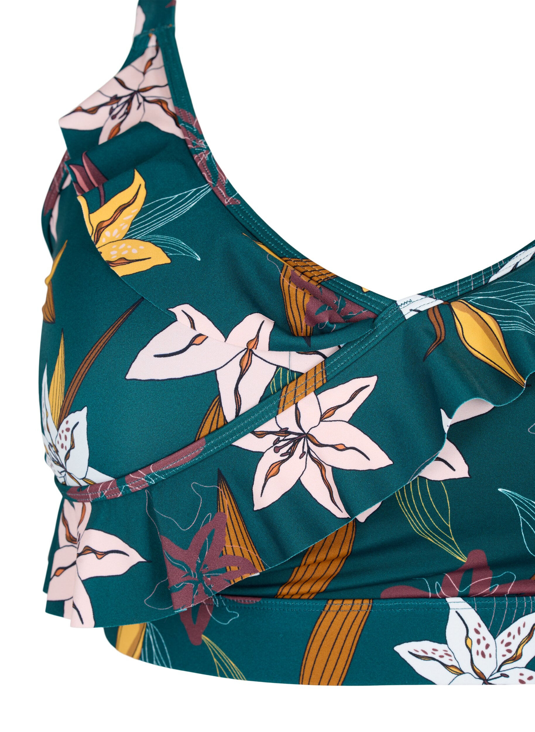 ZizzifashionFloral bikini top with ruffle details, Green, Packshot image number 2