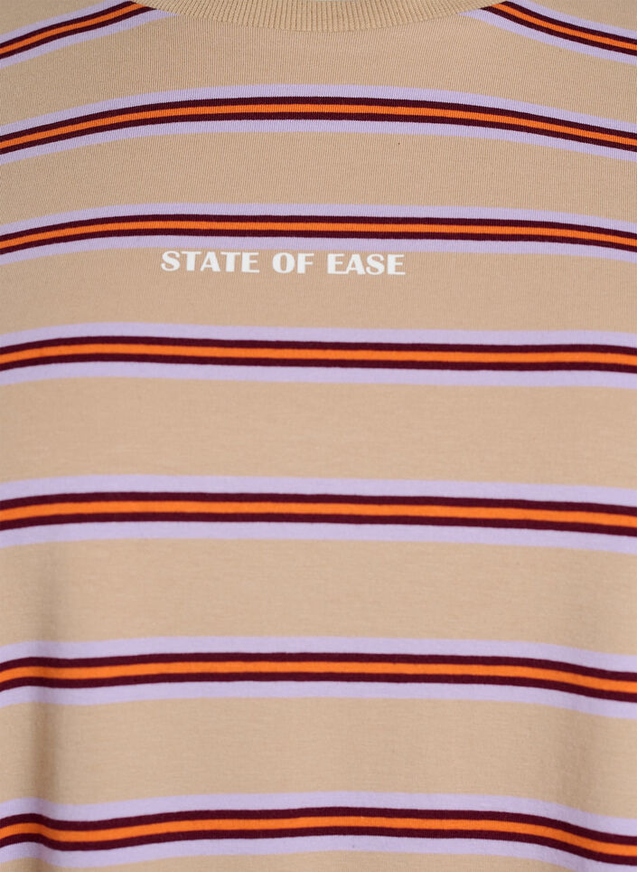 Oversized T-shirt with stripes and 1/2 sleeves, Beige, Packshot image number 2