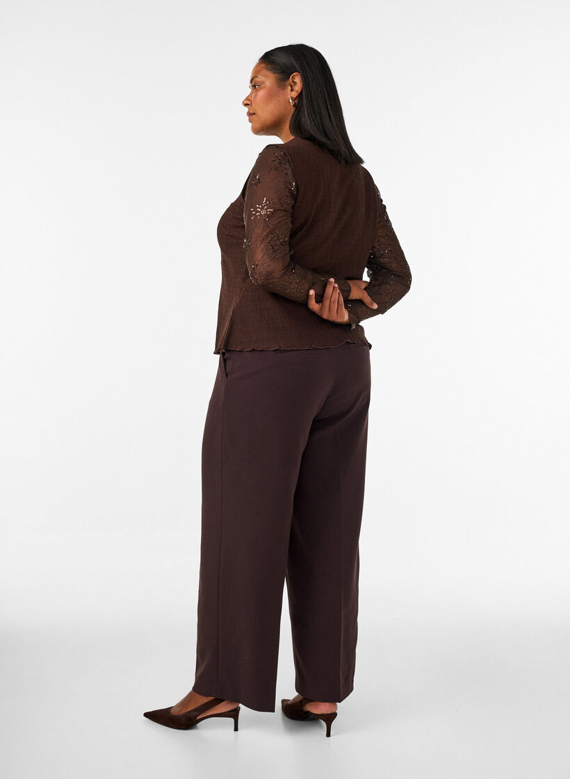 Tailored trousers with wide legs and high waist, Brown, Model image number 1