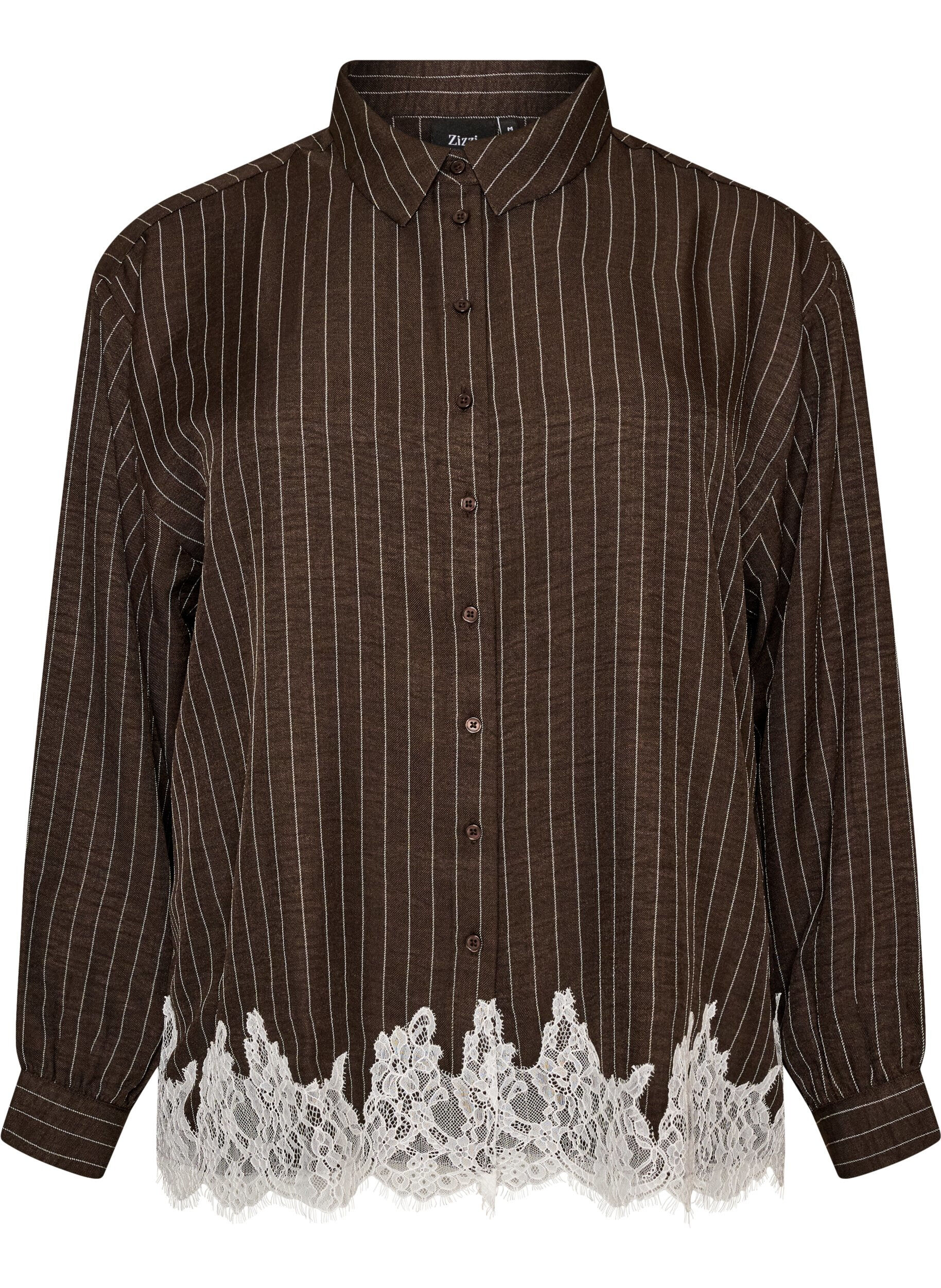 Pinstripe shirt with lace trim