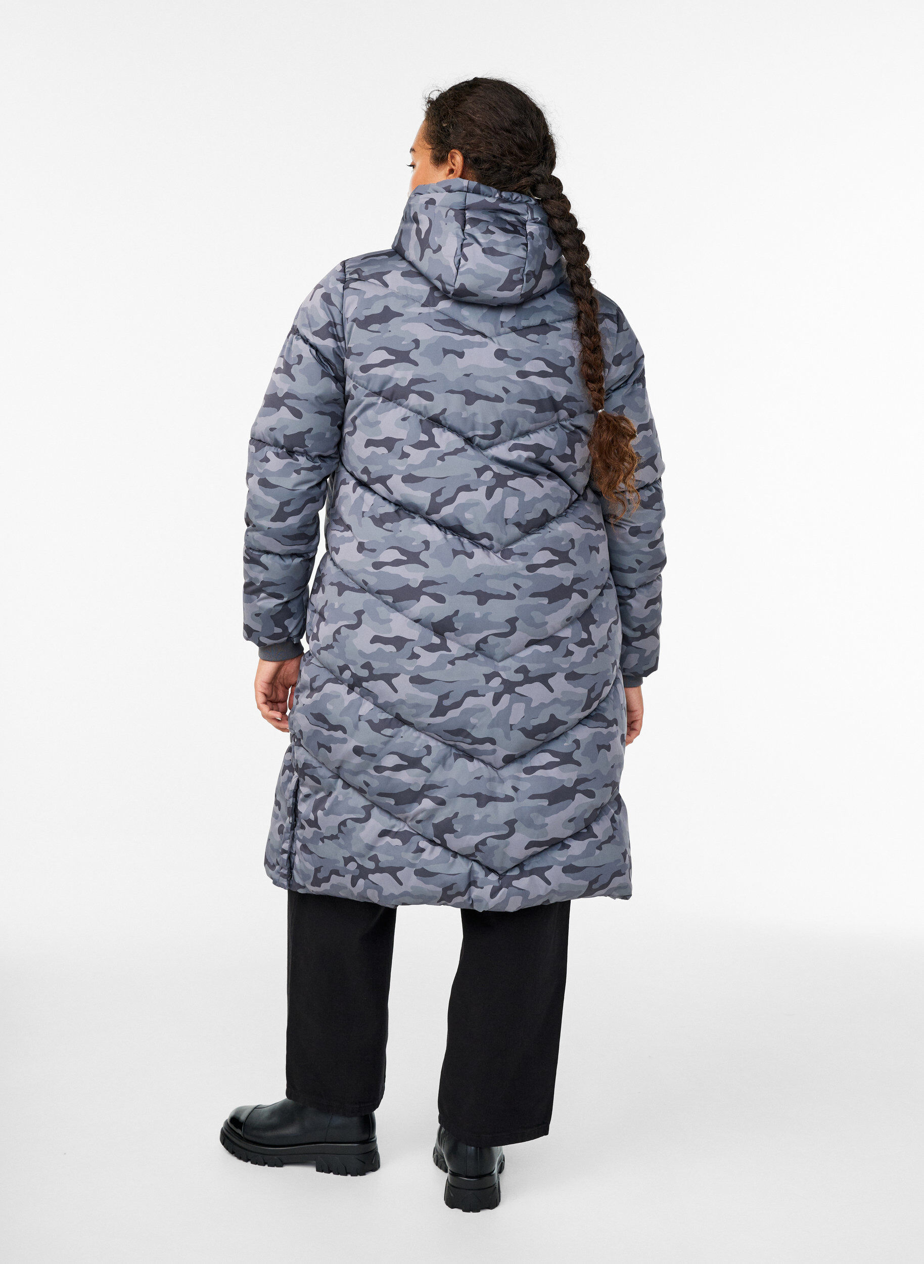 ZizzifashionLong camouflage puffer jacket, Dark Grey, Model image number 2