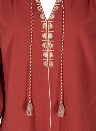 Cotton blouse with embroidery and 3/4 sleeves, Burnt Henna, Packshot image number 2