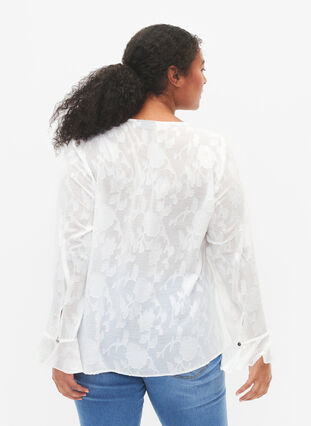 Long-sleeved shirt with jacquard look, Bright White, Model image number 1
