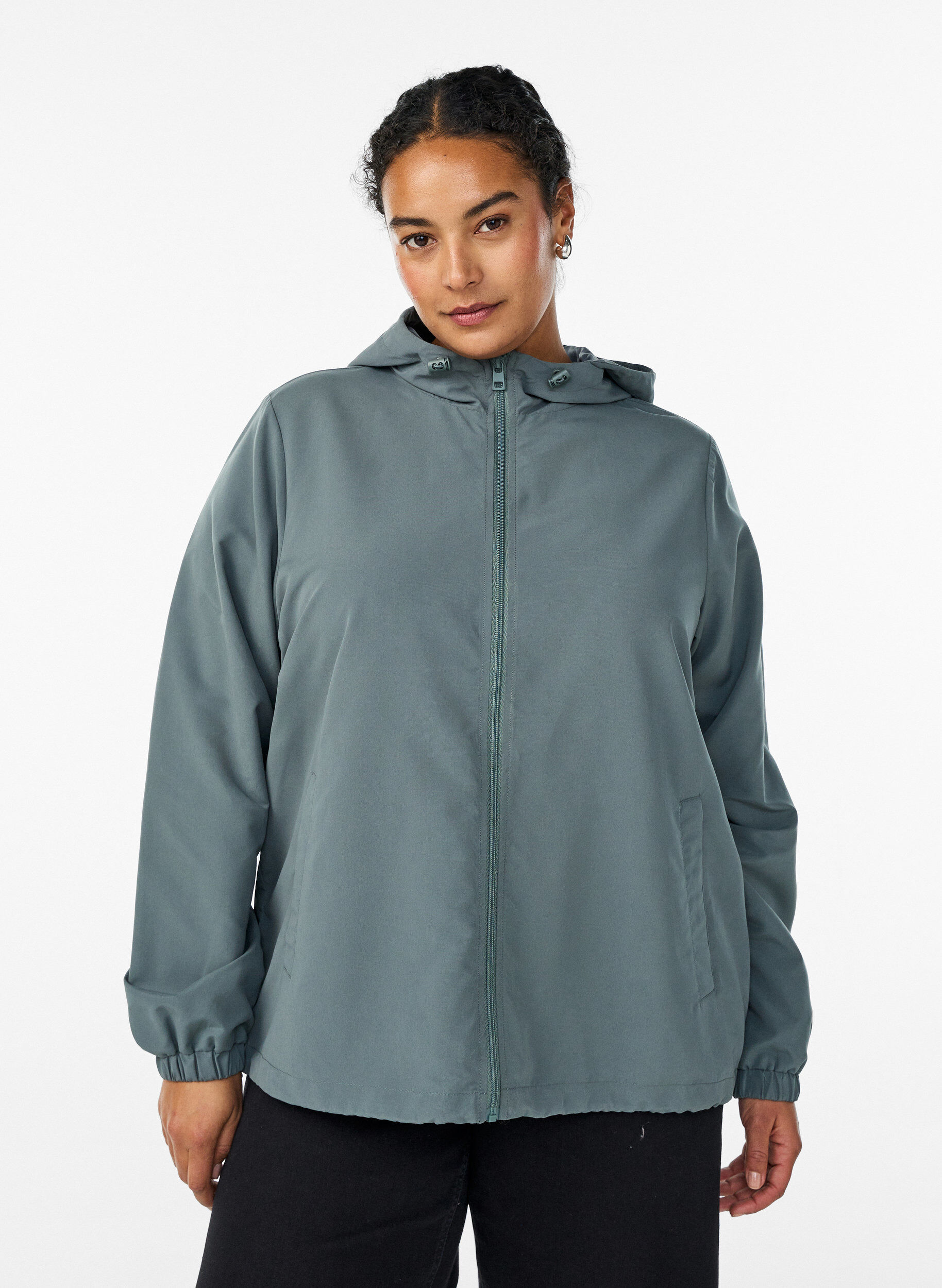 Lightweight jacket with a hood and zipper, Green, Model