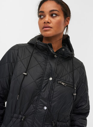 Quilted lightweight jacket with hood, Black, Model image number 2