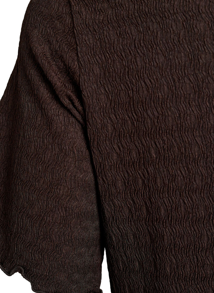 Textured midi dress with short sleeves, Brown, Packshot image number 3