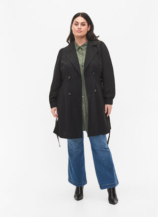 Trench coat with belt and pockets, Black, Model image number 2