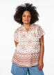 Patterned blouse with ruffle detailing and short sleeves, Vanilla, Model image number 0