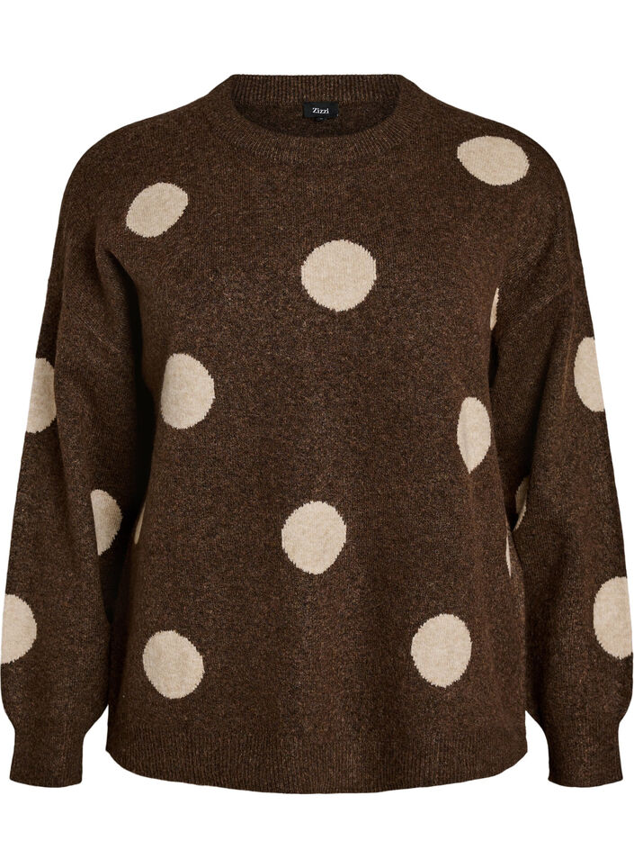 Knitted blouse with a dotted pattern, Brown, Packshot image number 0