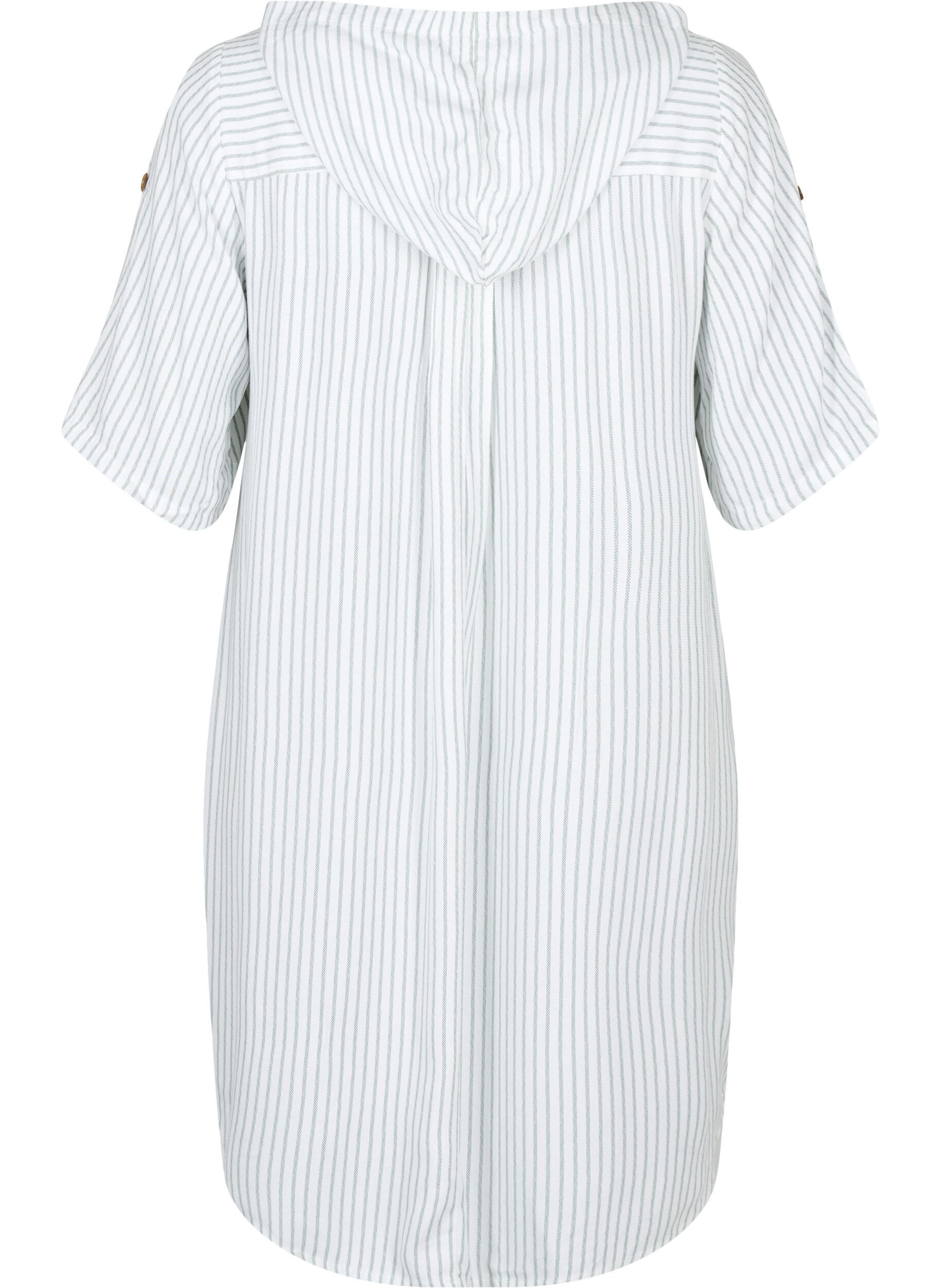 Zizzifashion Short-sleeved viscose tunic with hood, Chinois Green Stripe, Packshot image number 1