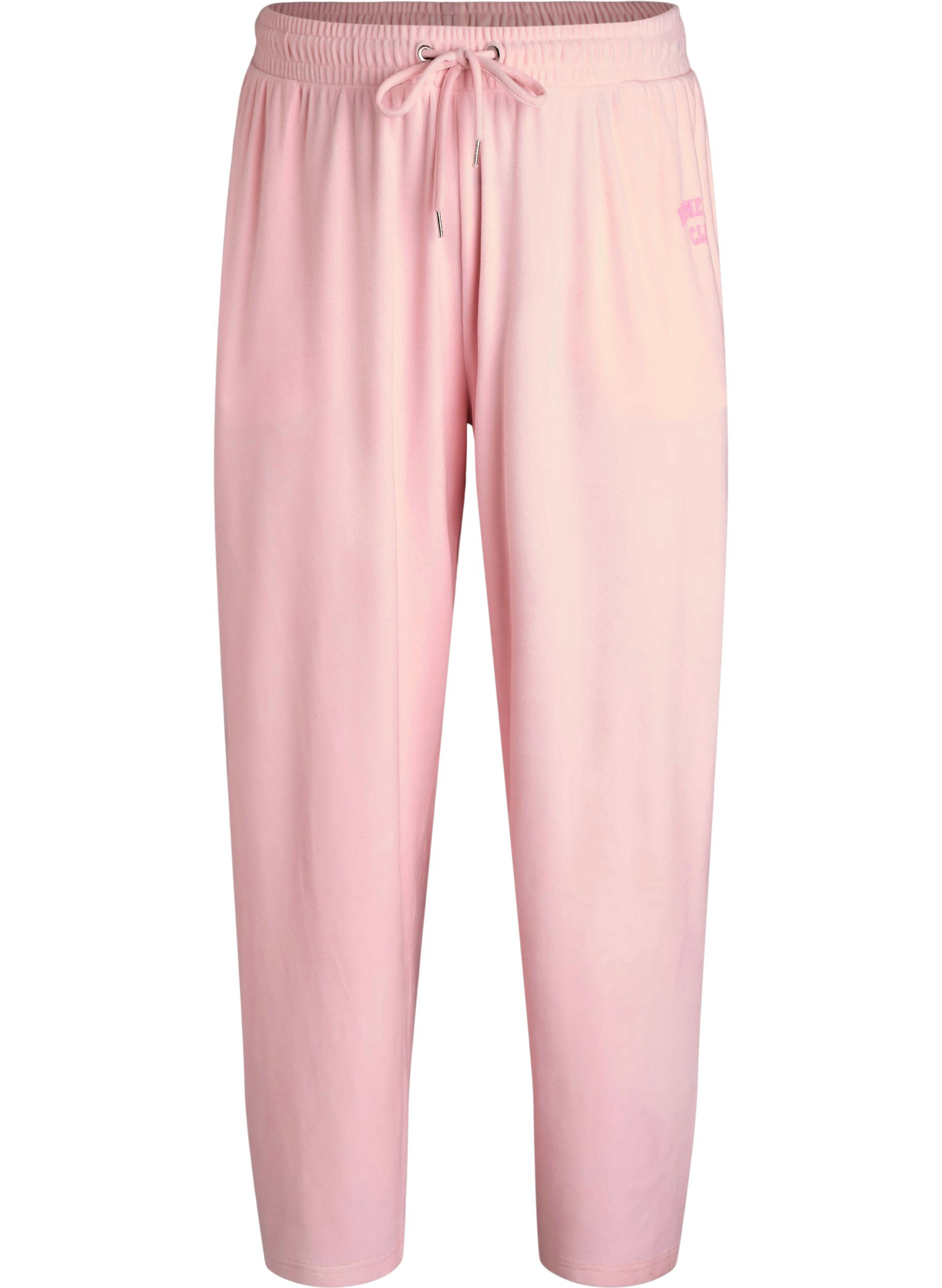 Zizzifashion Loose velour trousers with a high waist and pockets, Rose, Packshot image number 0
