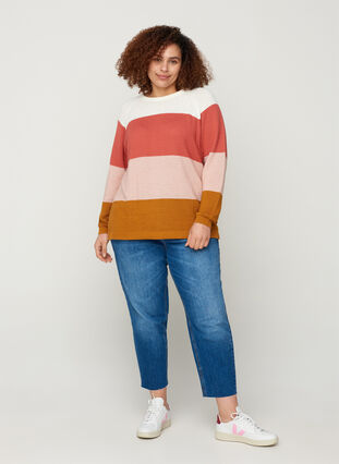Striped knitted blouse with a round neckline, Faded Rose Comb, Model image number 2
