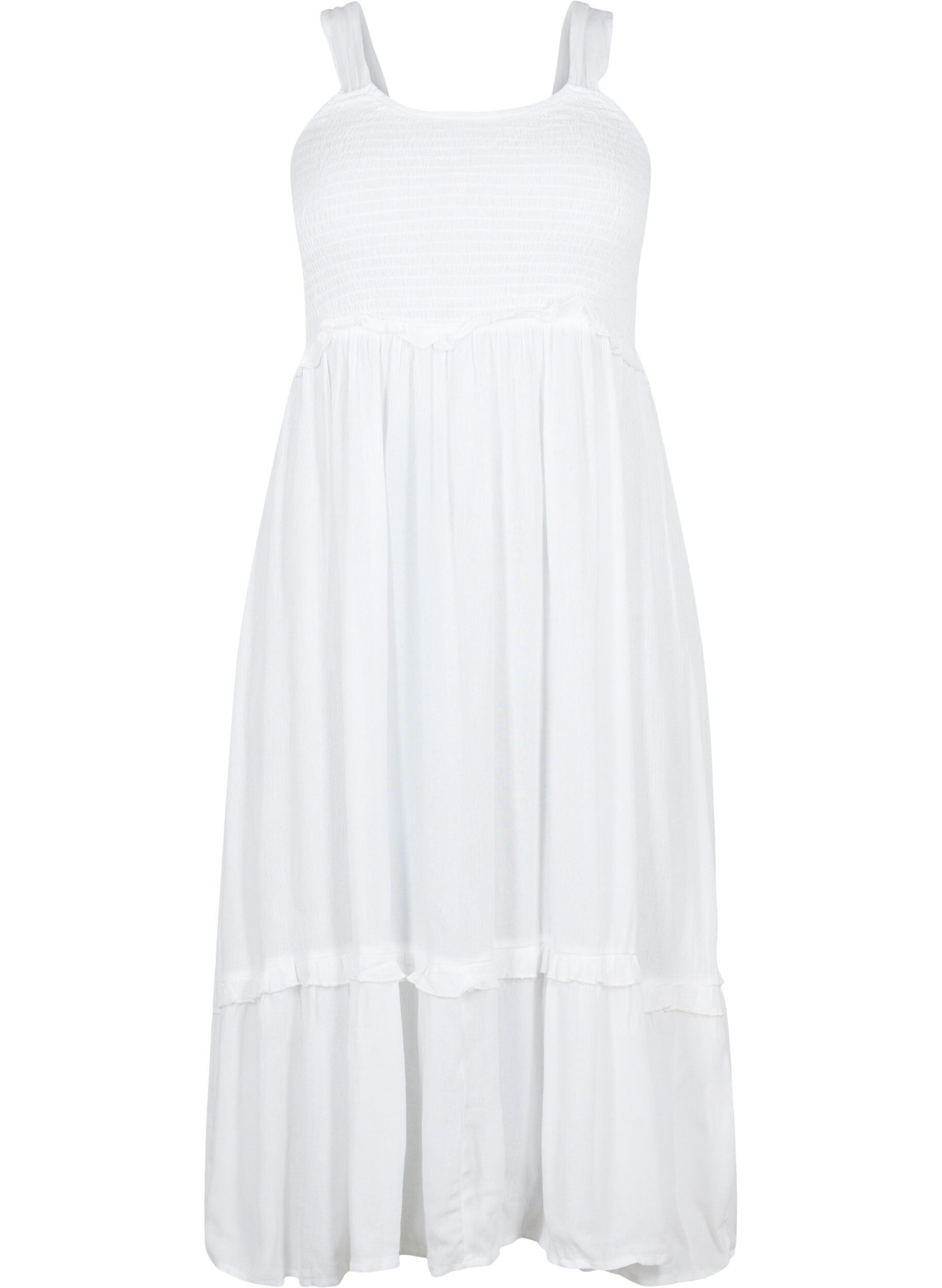 Zizzifashion Viscose midi dress with smock, Bright White, Packshot image number 0